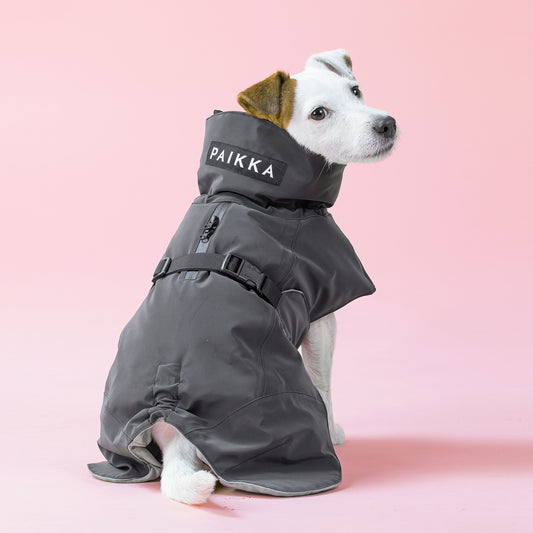 PAiKKA SCHWARZ-GRAU | Vollreflektierender Wintermantel für Hunde | Visibility Winter Jacket DARK for Dogs [glow in the dark]