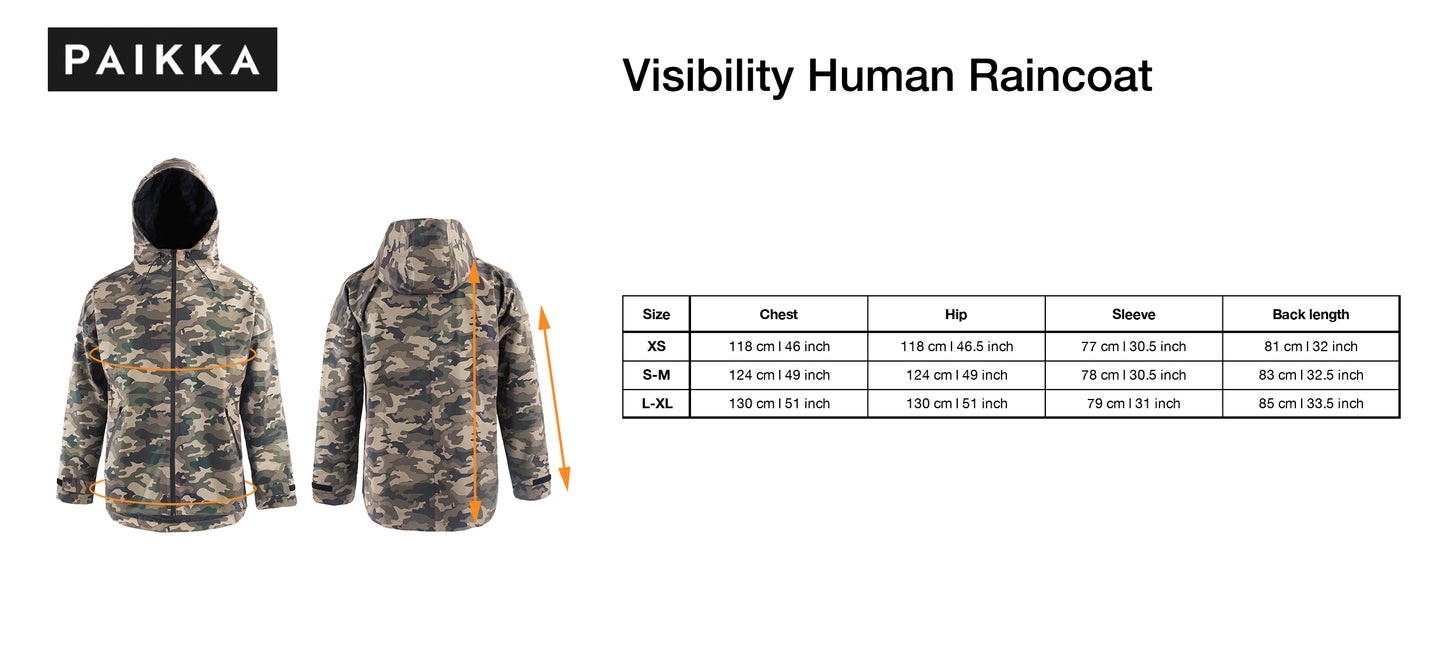 PAiKKA CAMO | Vollreflektierender Regenmantel Unisex Erwachesne | Human Unisex Visibility Raincoat [glow in the dark]